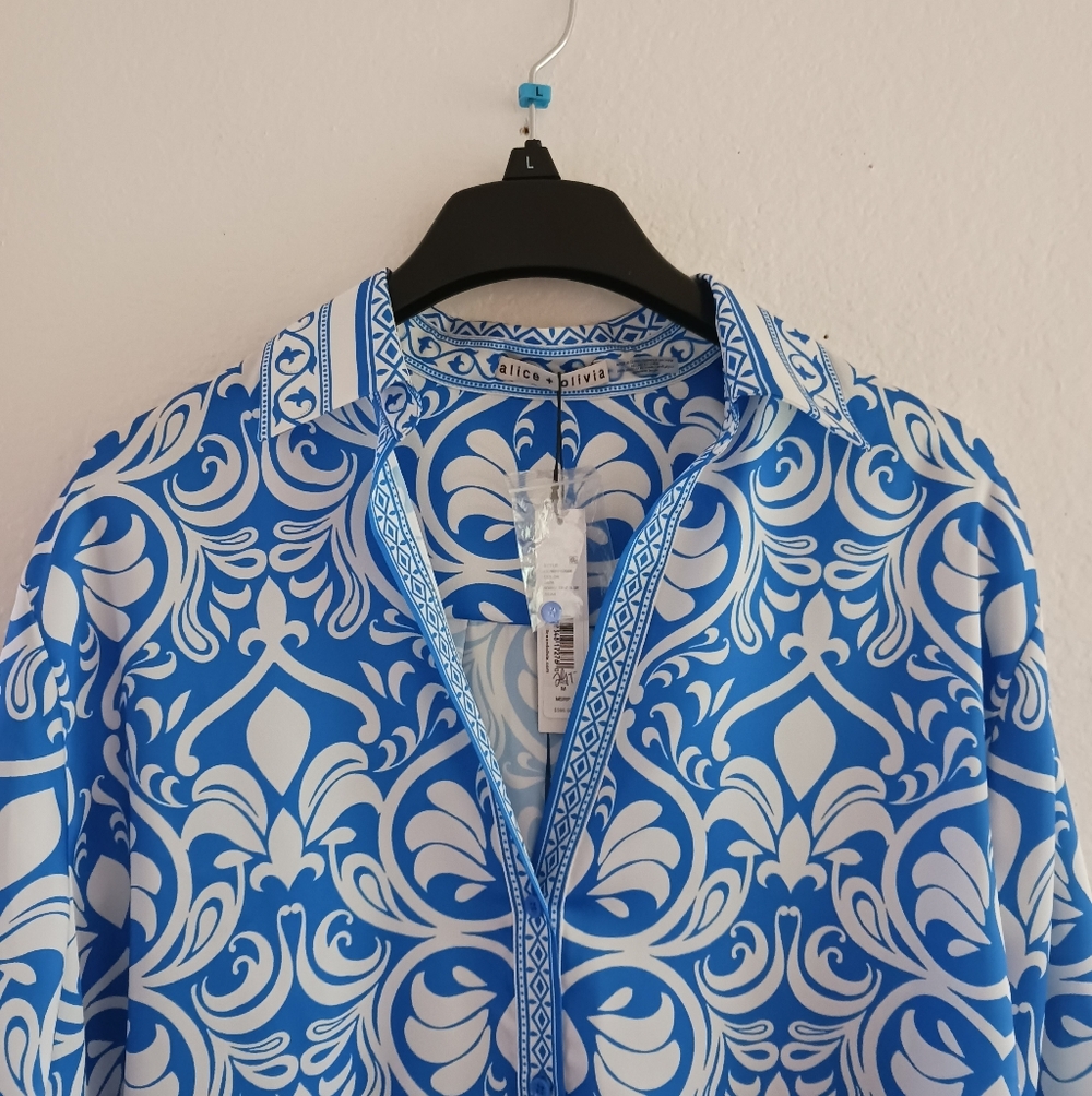 Alice + Olivia Oversize Button Front Mixed Print Kiva Shirt - Picture 8 of 9